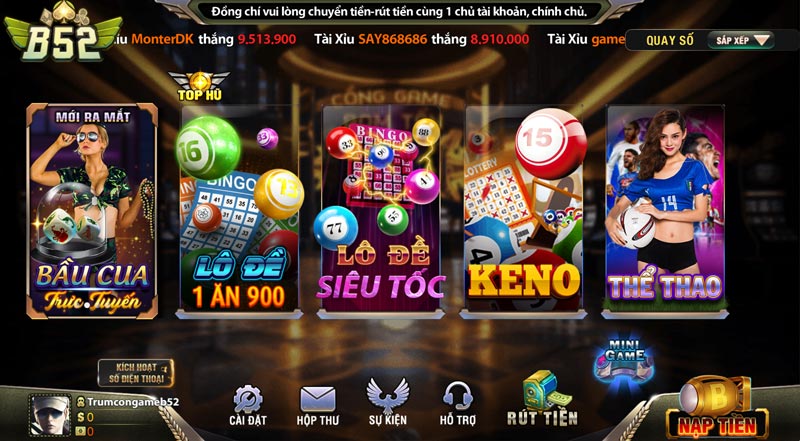 Bet thủ thử tài vận may với những loại game cực hot B52