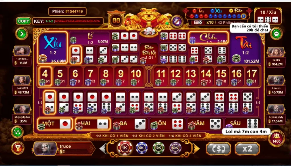 Cửa cược có trong sicbo